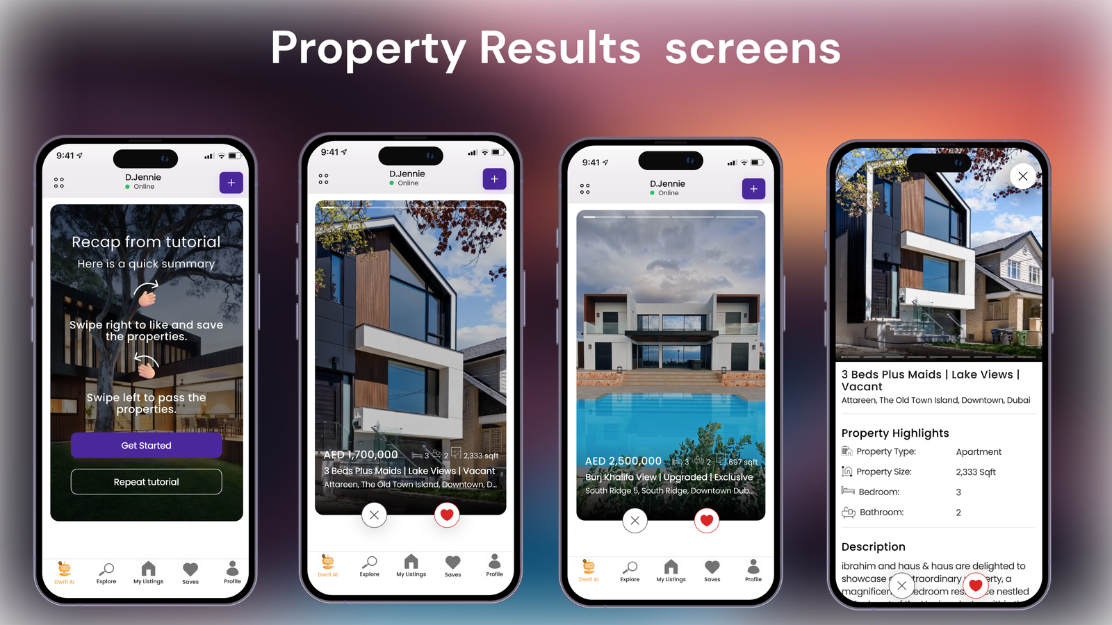AI Dwrli property results screens