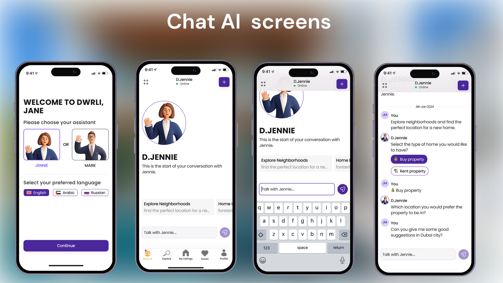 Dwrli Chat AI screens
