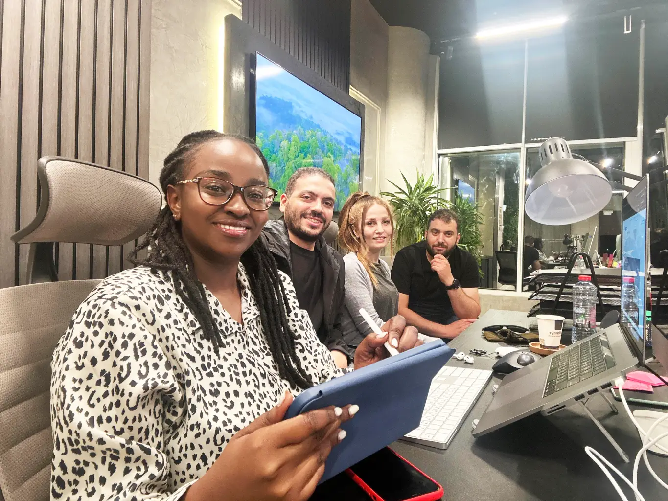 My team of developers and designers sitting together.